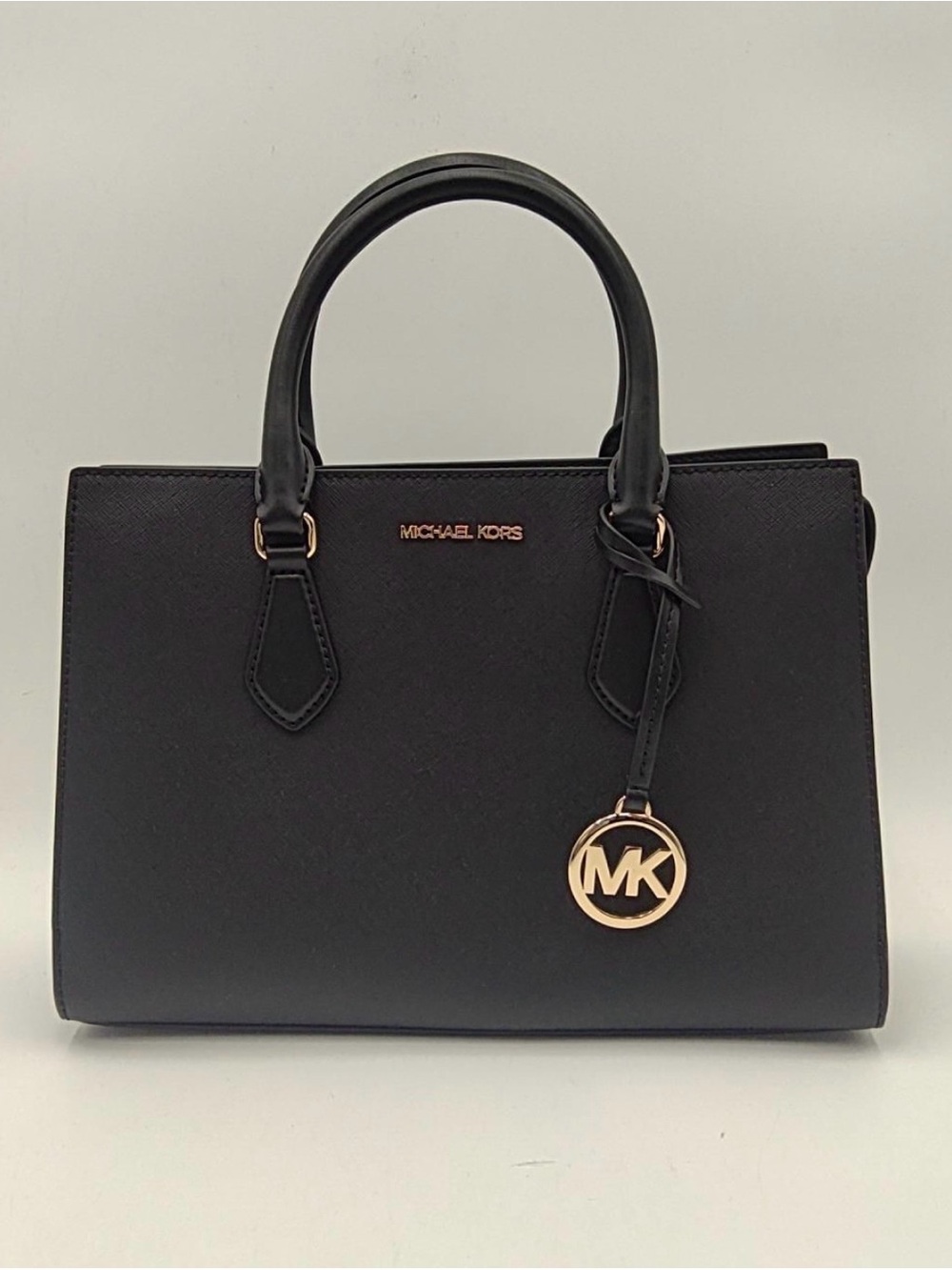 Michael Kors Black Saffiano Leather Tote Satchel Rose Gold Charm